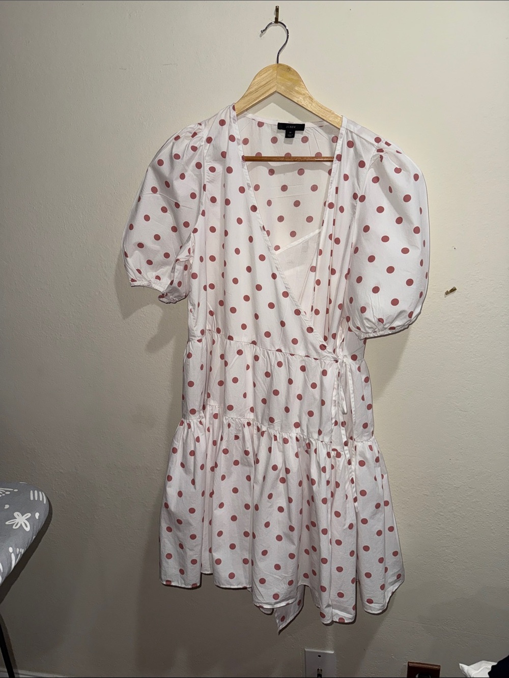 J. Crew White Dress with Rose Pink Polka Dots
